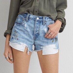 American Eagle Vintage High Rise Festival Graphic Shorts Distressed